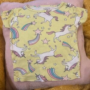 4/$20🌷🦄🌈💛Carter’s Baby Girl Unicorn Rainbow Pyjama Top/Tee 24M Soft Yellow💛🌈🦄